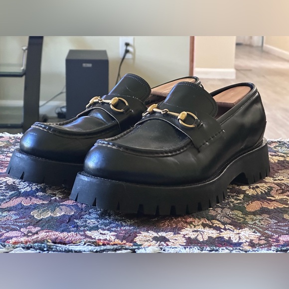 Gucci Horsebit Black Leather Gold Bee Embroidery Men's Slip on